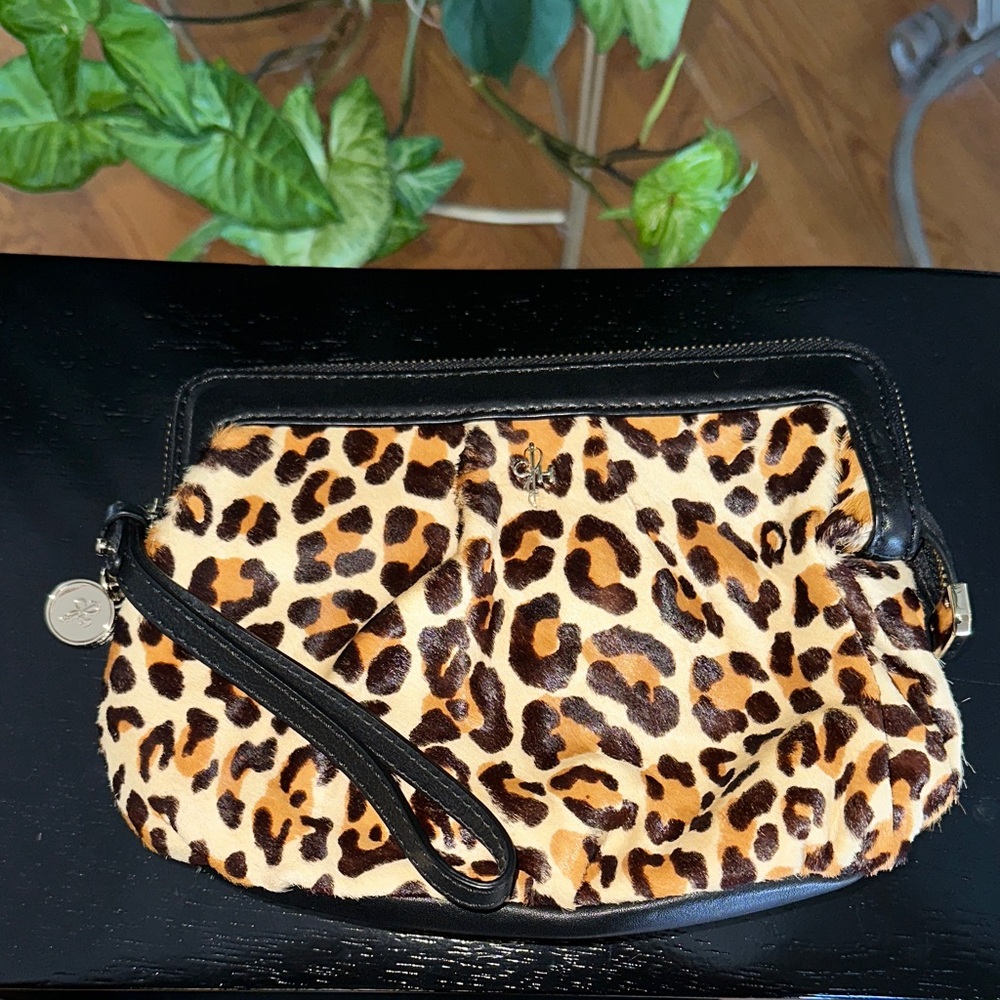 Cole Haan Animal Print Wristlet with Brown Trim NWOT